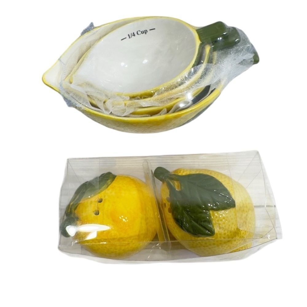 NWT 4 LEMON MEASURING CUPS‎ AND SALT & PEPPER CERAMIC SHAKER SET